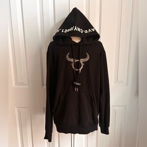 DIESEL Men Black Sweatshirt Hoodie, Logo in Front & on Cap, Black , Size L